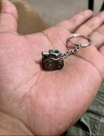 Handcrafted metal mini tank keychain pocket sculpture by Enrique Del Angel, Del Angel Garage