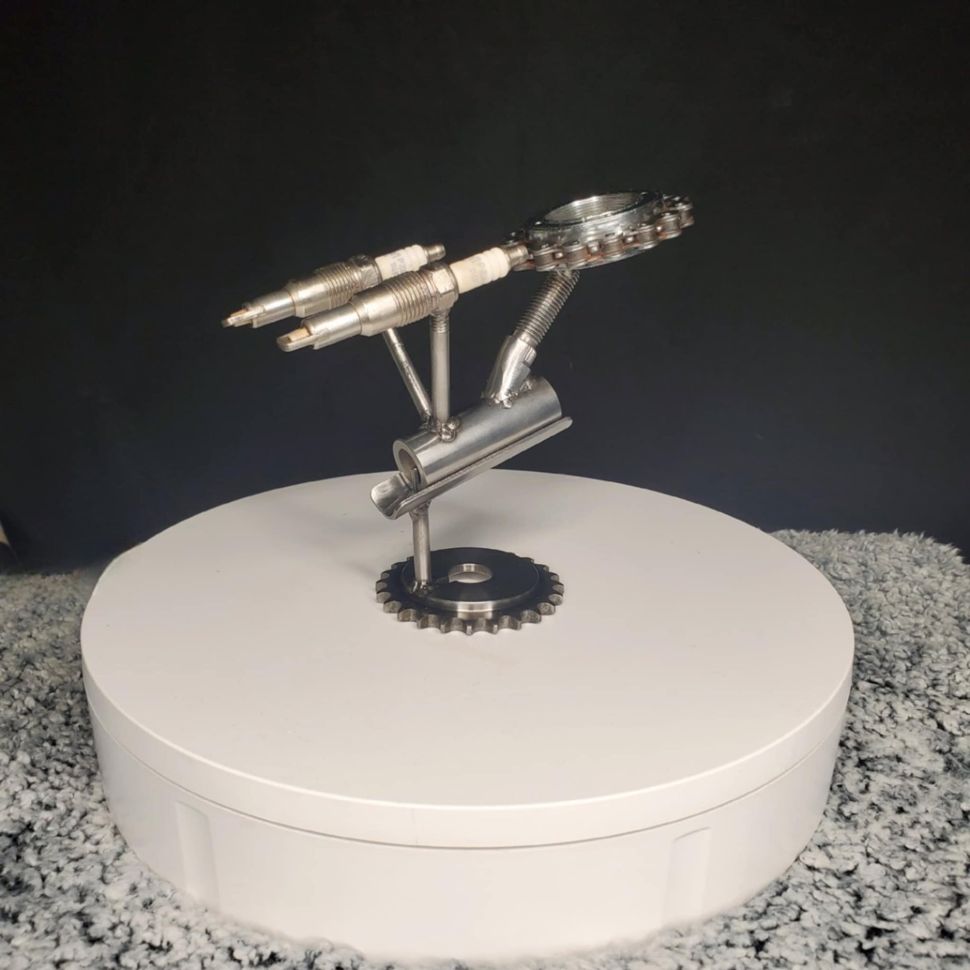 USS Enterprise Star Trek inspired metal sculpture forged from reclaimed steel by Enrique Del Angel.