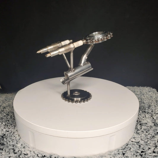 USS Enterprise Star Trek inspired metal sculpture forged from reclaimed steel by Enrique Del Angel.